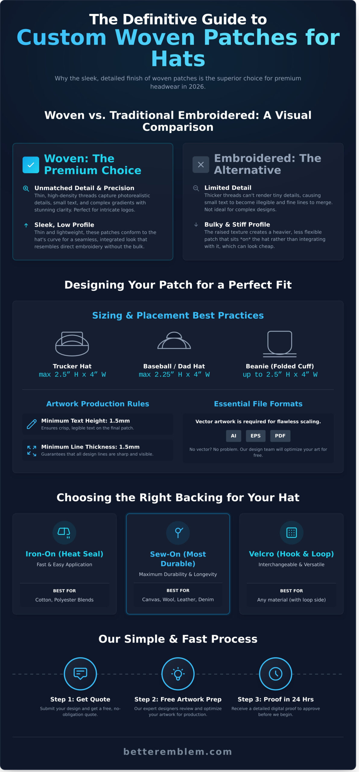 Custom Woven Patches for Hats: The Definitive Guide (2026) - Infographic