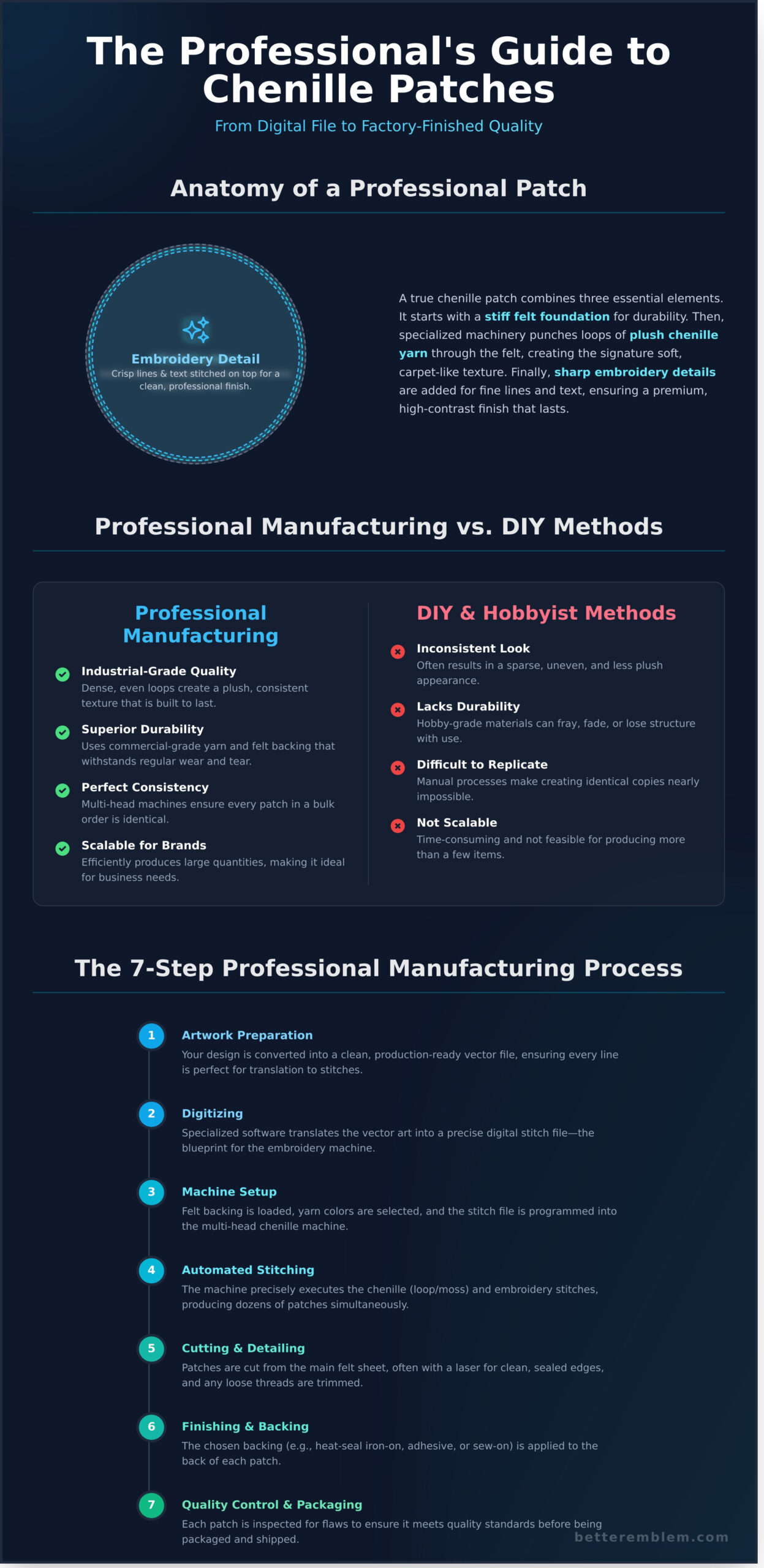 How to Make Chenille Patches: The Professional Manufacturing Process - Infographic