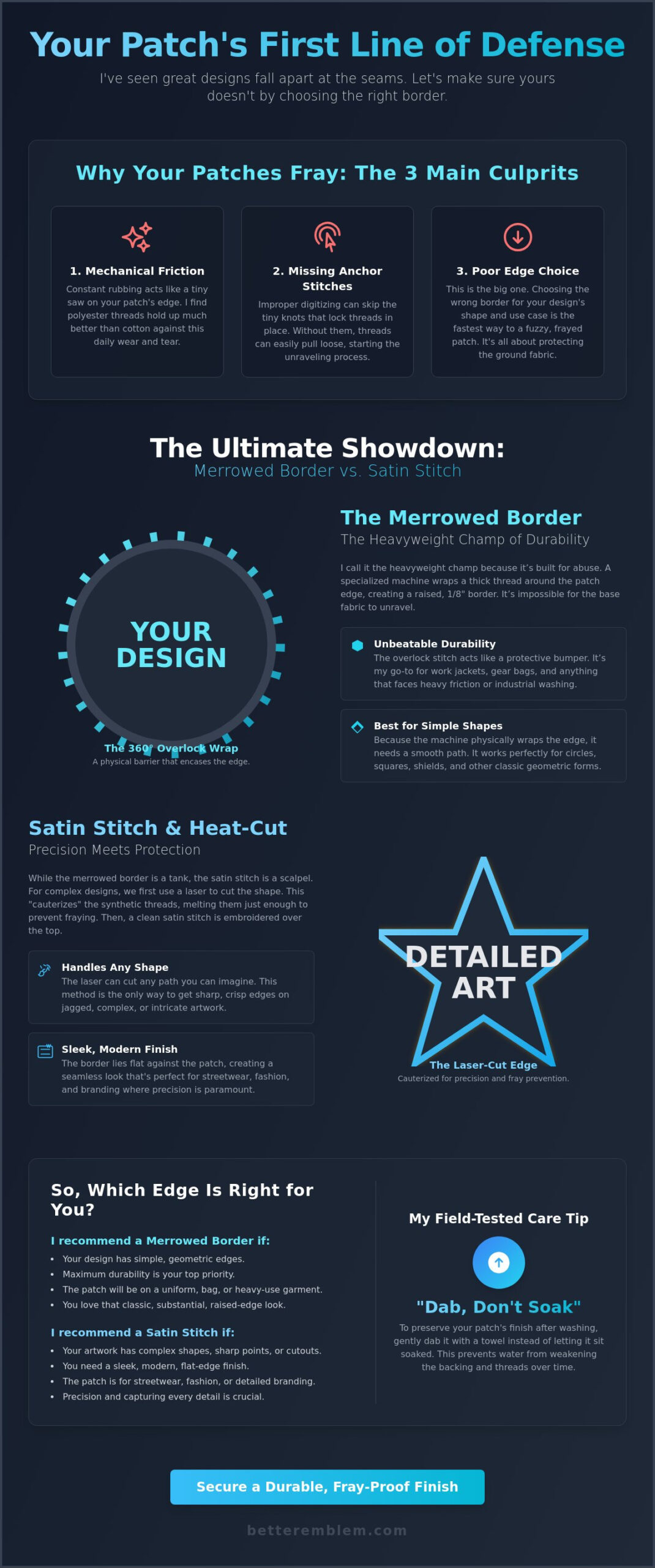 Merrowed Border vs Satin Stitch for Custom Patches: A Pro’s Guide to Fray Prevention